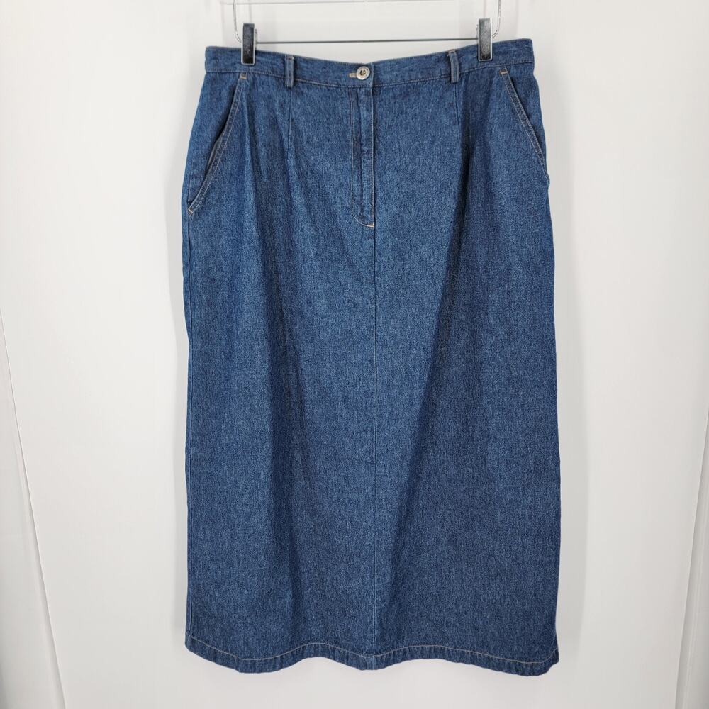 Sag Harbor Sport Womens Large Blue Denim Maxi Skirt Button Zip Pockets Vintage
